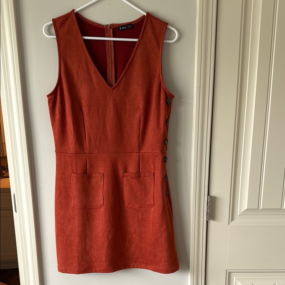 NWOT VeryJ Elegant Rust Dress with Button Detail